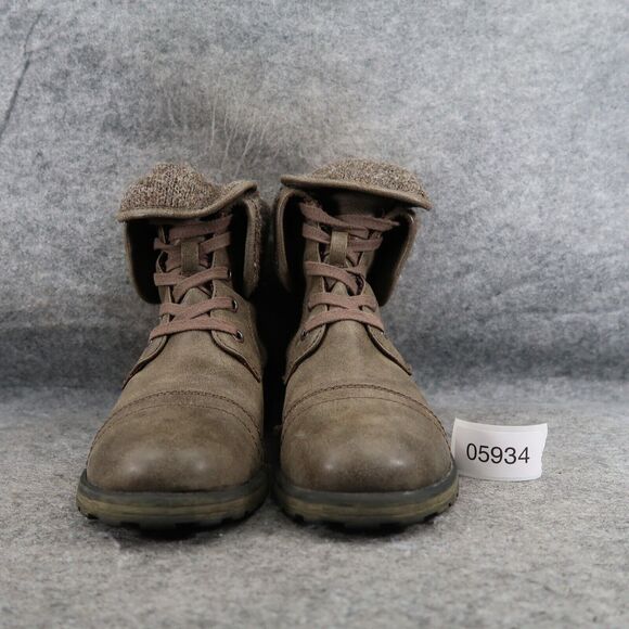 Roxy Shoes Womens 9.5 Bootie Lace Up Block Heel Fold Over Cap Toe Casual Taupe - Picture 3 of 16